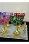 6 Pieces Metal Stands with Metal Legs, Crystal Hand-Cut, Colored Brown, Small Size Glass Turek Bowl, Presentation Bowl - 4
