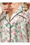 Women's Floral Patterned Dowry Satin Long Sleeve Pajama Set Bloom & Contrast Piping, Pocketed, Gift, Night Elegance & Timeless Homewear Set - 3