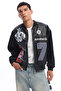 Men's Oversize Printed Zippered Coat Racer Design Biker Jacket