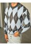 Baklava Patterned Soft Textured Knitwear Sweater m - Baby Blue Gray - 2