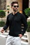 Black Polo Collar Patterned over Fit Men's Knitwear Sweater E7517 - 5