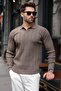 Light Brown Polo Collar Patterned over Fit Men's Knitwear Sweater E7517