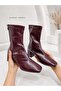 Janice Women's Burgundy Blunt Square Toe Wrinkled Patterned Patent Leather Stretch Back Zipper 6 cm Thick Heeled B - 4