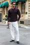 Plum Polo Collar Patterned over Fit Men's Knitwear Sweater E7517 - 5