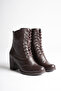 Women's Genuine Leather Lace-Up Stylish Boots with Thick Heels - Brown - 4