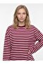 Women's Striped Oversize Long Sleeve T-Shirt Pink Claret Red - 2