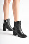 Women's Genuine Leather Lace-Up Stylish Boots with Thick Heels - Black - 2