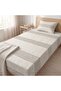 Makiteks 100% Cotton Linen Look Striped Light Beige 120X200 Single Elastic Sheet Set Minimalist Modern