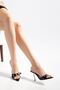 Zri̇ng-57 Exclusive Black Patent Leather Buckle Pointed Toe Round Heeled Slippers 10.5 cm - 5