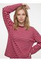 Women's Striped Oversize Long Sleeve T-Shirt Pink Claret Red - 5