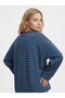 Women's Striped Oversize Long Sleeve T-Shirt Blue Burgundy - 3