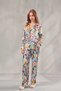 Women's Blue Colorful Floral Satin Long Pajama Set for Honeymoon Frezya & Buttoned, Pocketed Nightgown Set, Premium Homewear - 3