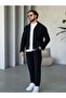 Tech Fabric Zippered Jacket Pants Set M- Black