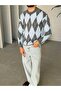 Baklava Patterned Soft Textured Knitwear Sweater m - Baby Blue Gray