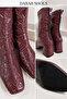 Janice Women's Burgundy Blunt Square Toe Wrinkled Patterned Patent Leather Stretch Back Zipper 6 cm Thick Heeled B - 6