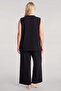 Plus Size Summer Pajama Set with Vest - Black - 5