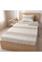 Makiteks 100% Cotton Linen Look Striped Light Beige 120X200 Single Elastic Sheet Set Minimalist Modern - 2