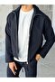 Tech Fabric Zippered Jacket and Pants Set M- Dark Navy Blue - 3