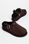 Women's Bitter Brown Fur Suede Clog Slippers with Buckle Detail, Warm and Comfortable Daily Boot Slippers - 4
