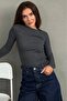 Anthracite Boat Neck Ribbed Slim Fit Women's Blouse Mg2909 - 5