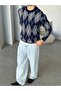 Baklava Patterned Soft Textured Knitwear Sweater m - Dark Blue Gray - 3
