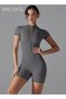 Women's Workout Jumpsuits, 3/4 Zipper Short-Sleeved Jumpsuit, Stretch One Piece Yoga Rompers, Ladies - 2
