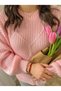 Oversized Women's Sweater with Cable Knit and Crew Neck - 4