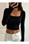 Women's Square Neck Long Sleeve Crop Blouse