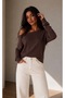 Women's Brown Boat Neck One Shoulder Sweatshirt Be498