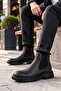 Men's Genuine Leather Black Chelsea Boots Elastic Thick Sole Winter Casual Shoes