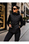 Women's Black Hooded Contrast Puffer Coat