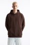 Unisex Oversize Basic Hoodie Sweatshirt Brown – Hooded, Kangaroo Pocket, 3-Strand Ribbed Fleece - 2