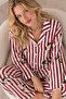Cotton Burgundy Striped Cute Dog Pattern Buttoned Pajama Set - 2