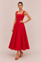 Red Pocket Detailed Square Neck Cotton A-Line Midi Dress - 2