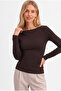 Women's Brown Boat Neck Long Sleeve Modal Cotton Basic Blouse