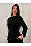 Women's Black Modal Blend Boat Neck Draped Long Sleeve Blouse - 4