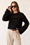 Openwork Long Sleeve Knitwear Sweater -Black