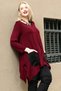 Plus Size Leather Pocket Slit Long Sleeve Tunic Burgundy - 3