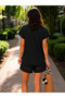 Women's V-Neck Guipure Detailed Short Sleeve Summer Casual Blouse and Shorts Two-Piece Set - 3