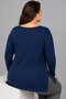 Plus Size Owl Printed V-Neck Long Sleeve Side Slit Blouse Navy Blue - 2