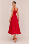 Red Pocket Detailed Square Neck Cotton A-Line Midi Dress - 3