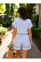 Women's V-Neck Guipure Detailed Short Sleeve Summer Casual Blouse and Shorts Two-Piece Set - 2