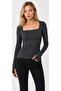 Women's Square Neck Finger Detailed Bodysuit - 6