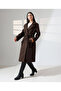 Women's Brown Belted Double-Breasted Wide Collar Oversize Cashmere Coat - 2