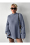Women's Lilac Off-Shoulder Half Turtleneck Oversize Slit Knitwear Sweater Tunic - 6