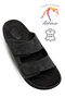 Men's Slippers - Comfortable Thick Sole Leather Men's Slippers with Velcro Straps, Black - 3
