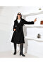 Women's Black Belted Double-Breasted Wide Collar Oversize Cashmere Coat - 3