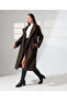 Women's Brown Belted Double-Breasted Wide Collar Oversize Cashmere Coat - 3