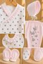 Baby Girl Hospital Release Newborn 5-Piece Set 100% Cotton Pink Heart Patterned Ruffle Boxed-Gift - 2