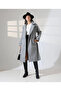 Women's Gray Belted Double-Breasted Wide Collar Oversize Cashmere Coat - 8